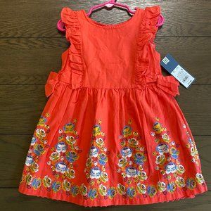 Floral Embroidered Kids Dress - Orange
